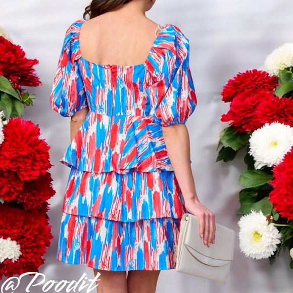 PEACH LOVE CALIFORNIA Puff sleeve layered dress S M L - Picture 3 of 8